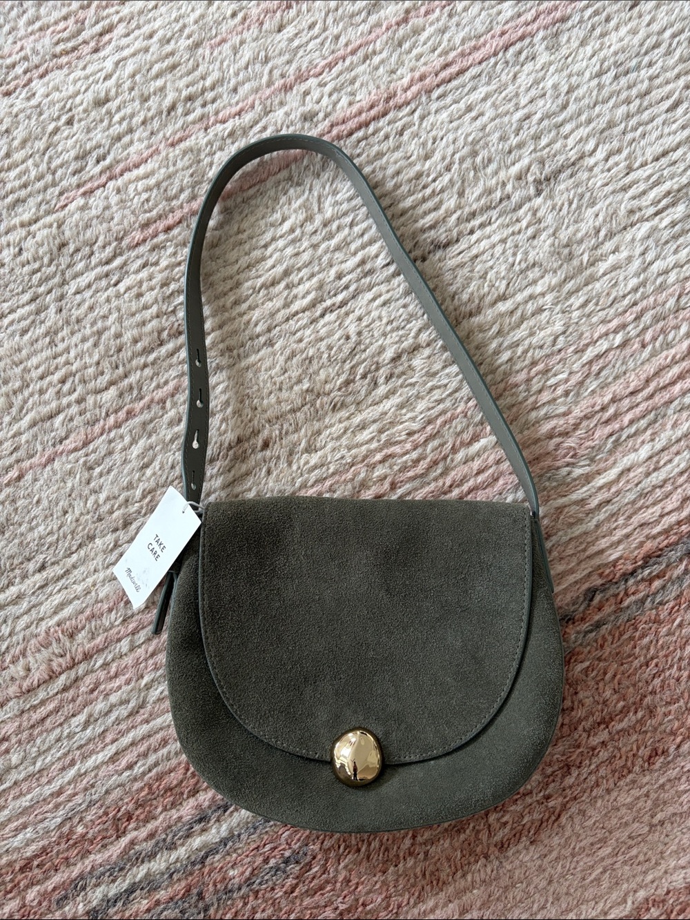 Dakota Suede Saddle Shoulder Bag in Olive Green